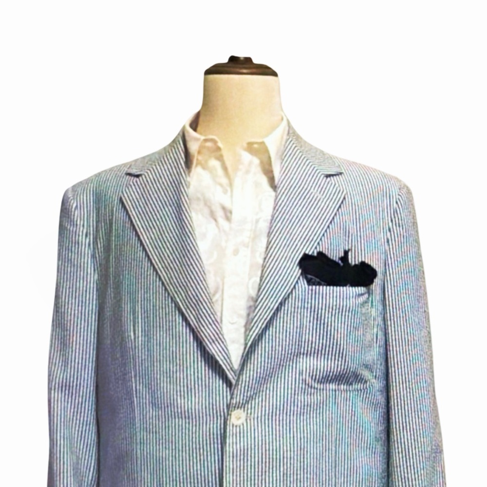 Alan NY Men’s Blue White Seersucker Suit | Summer Classic | Southern Charm - Picture 5 of 15